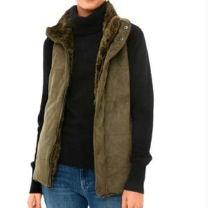 Tuckernuck Poblano Womens L Reversible Green Suede Faux Fur Vest.
